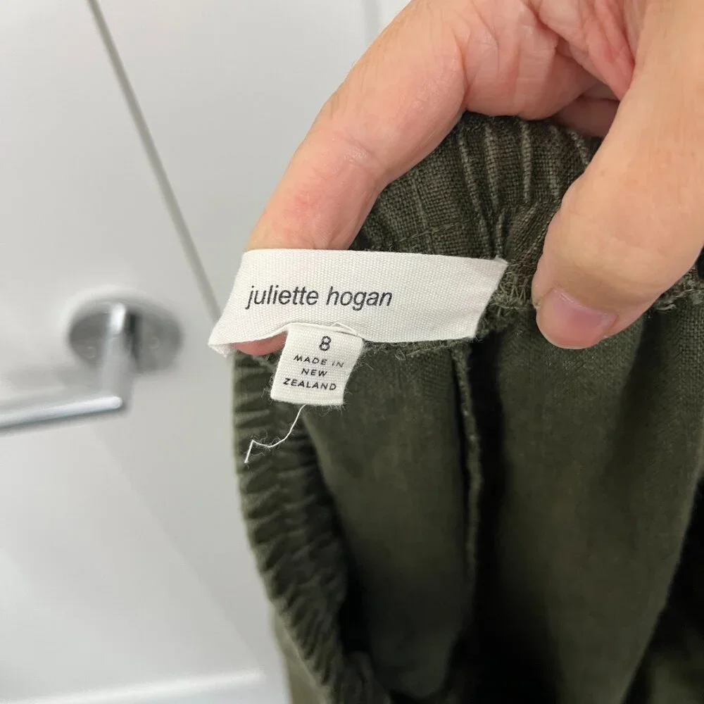 Reformation Juliette Hogan Size 8 Green Linen Cropped Wide Leg Pants